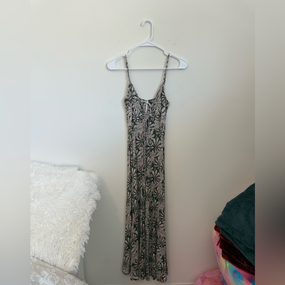 Anthropologie Jessie Cream & Green Floral Cropped Wide Leg Jumpsuit XS - Picture 4 of 5